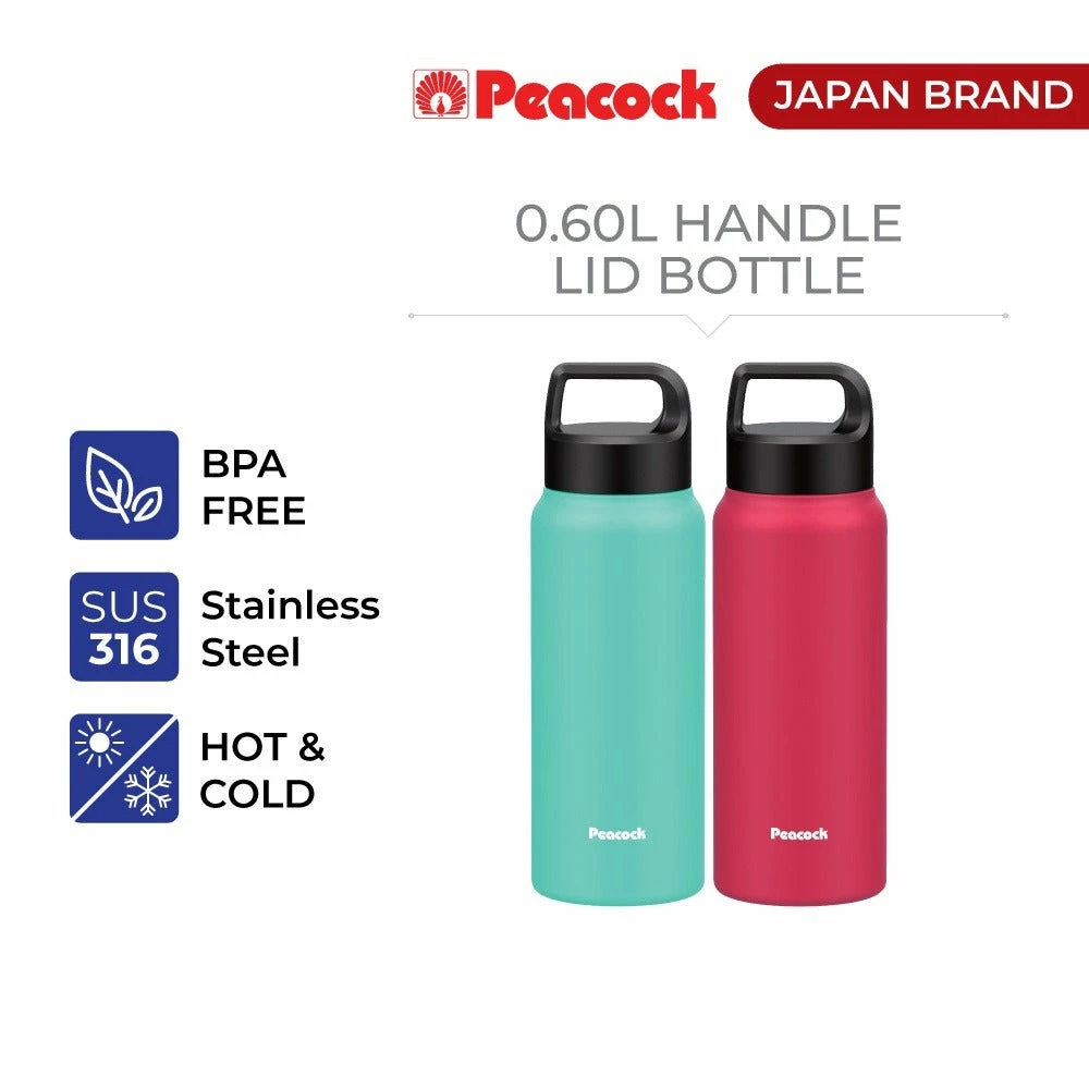 Peacock 0.60L Handle Lid Bottle - Red 11 Peacock 0.60L Handle Lid Bottle - Red