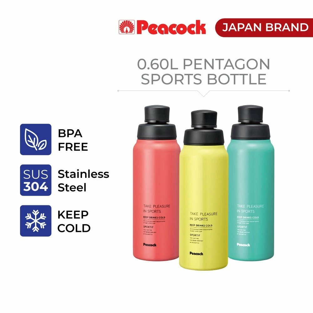 Peacock 0.60L Pentagon Sports Bottle - Mint Green 5 Peacock 0.60L Pentagon Sports Bottle - Mint Green