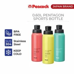 Peacock 0.60L Pentagon Sports Bottle - Citron