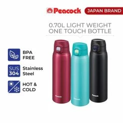 Peacock 0.70L Light Weight One Touch Bottle - Sky Blue