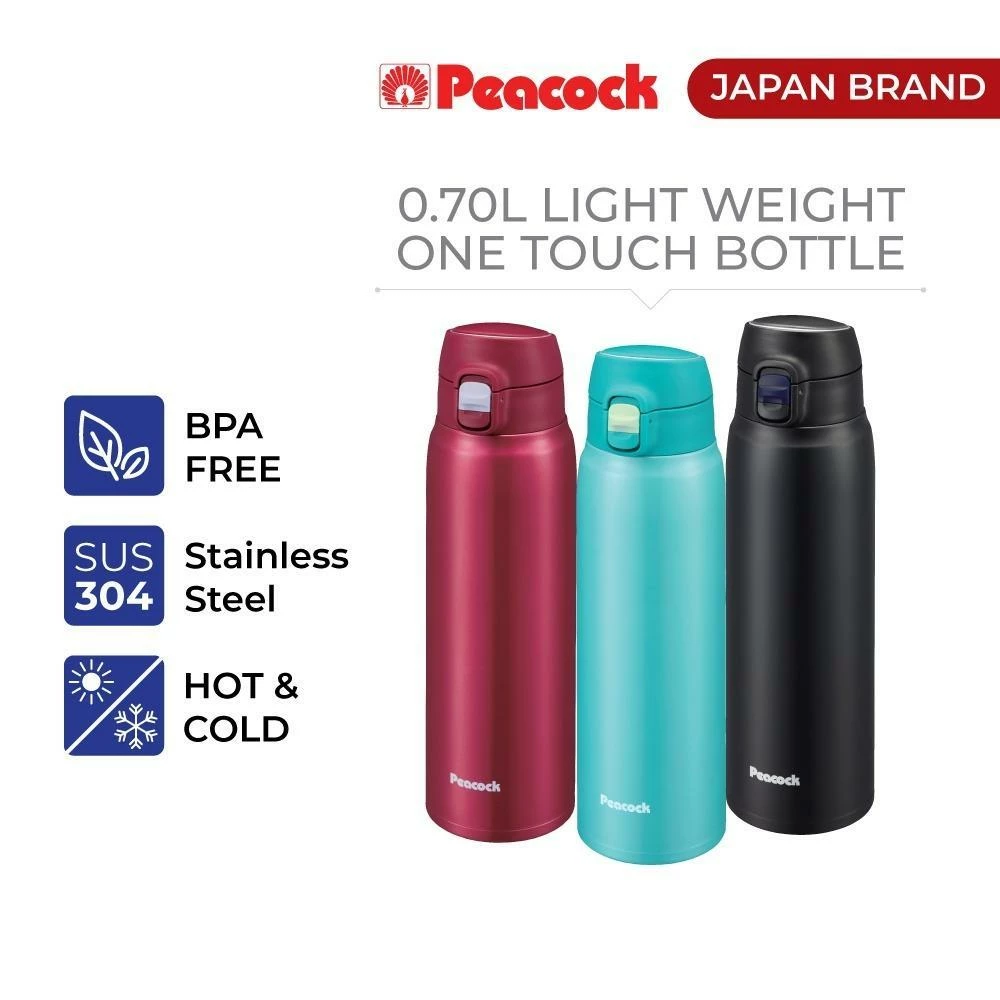 Peacock 0.70L Light Weight One Touch Bottle - Black 7 Peacock 0.70L Light Weight One Touch Bottle - Black