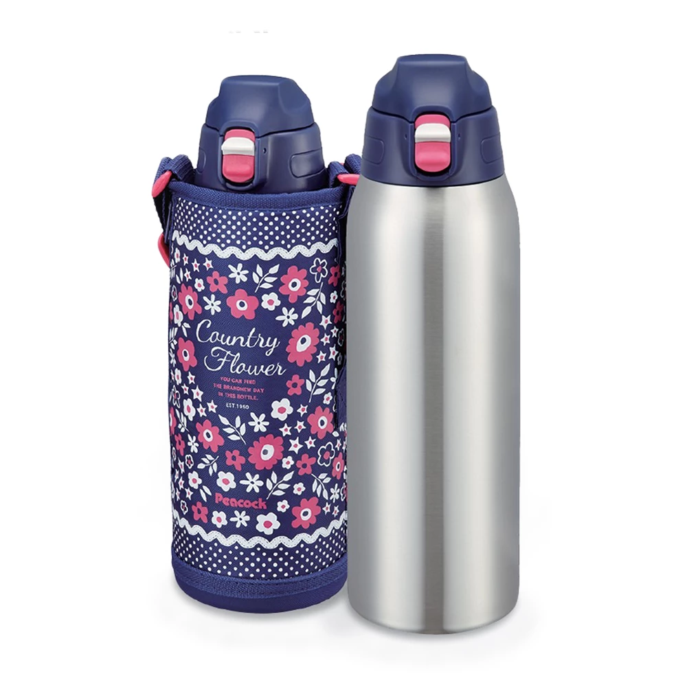 Peacock 1.0L Sport Bottle With Pouch - Navy Flower 4 Peacock 1.0L Sport Bottle With Pouch - Navy Flower
