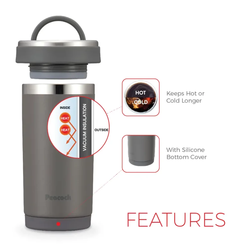 Peacock 0.50L Lifestyle Twist Cap Tumbler With Handle - Straight Gray 6 Peacock 0.50L Lifestyle Twist Cap Tumbler With Handle - Straight Gray