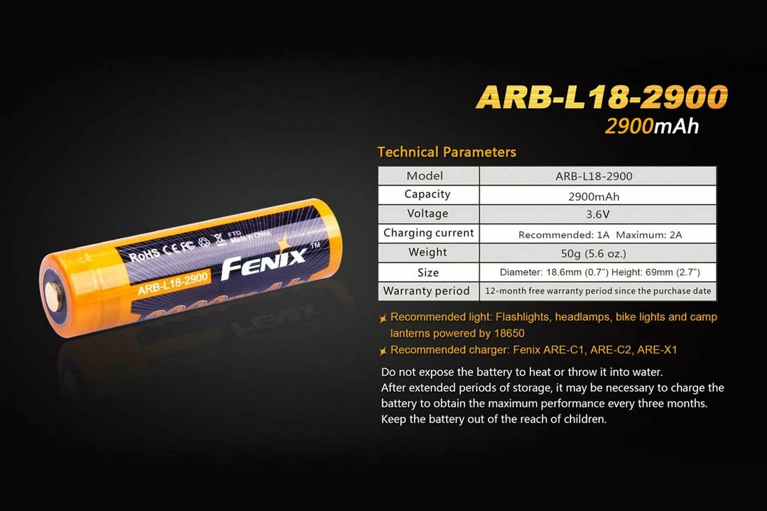 Fenix ARB-L18-2900 18650 Battery (2900mAh) 5 Fenix ARB-L18-2900 18650 Battery (2900mAh)