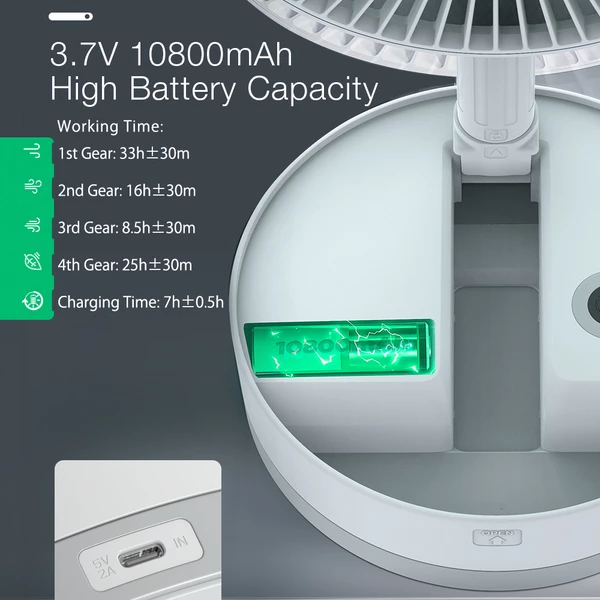 Adyss P10 Folding Retractable Camping Fan - White 9 Adyss P10 Folding Retractable Camping Fan - White