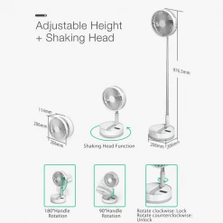 Adyss P10 Folding Retractable Camping Fan - White 12 Adyss P10 Folding Retractable Camping Fan - White