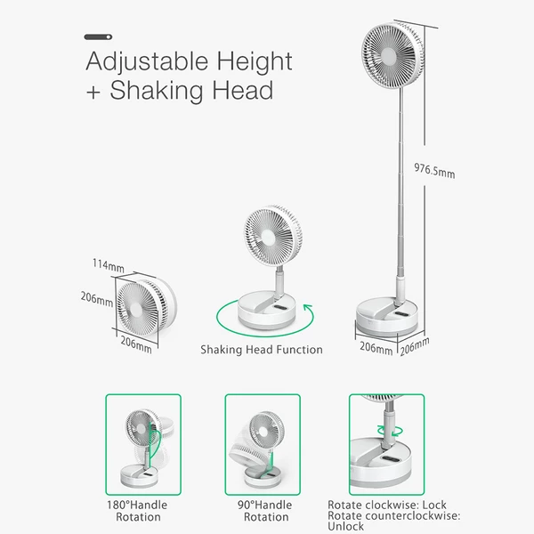 Adyss P10 Folding Retractable Camping Fan - White 6 Adyss P10 Folding Retractable Camping Fan - White