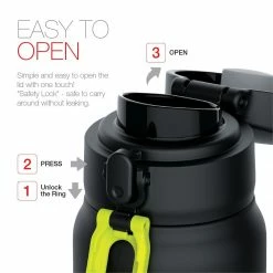Peacock 0.80L One Touch Sports Bottle - Black Yellow