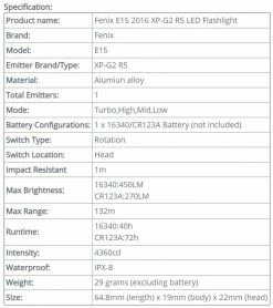 Fenix E15 LED Flashlight (2016 Edition)