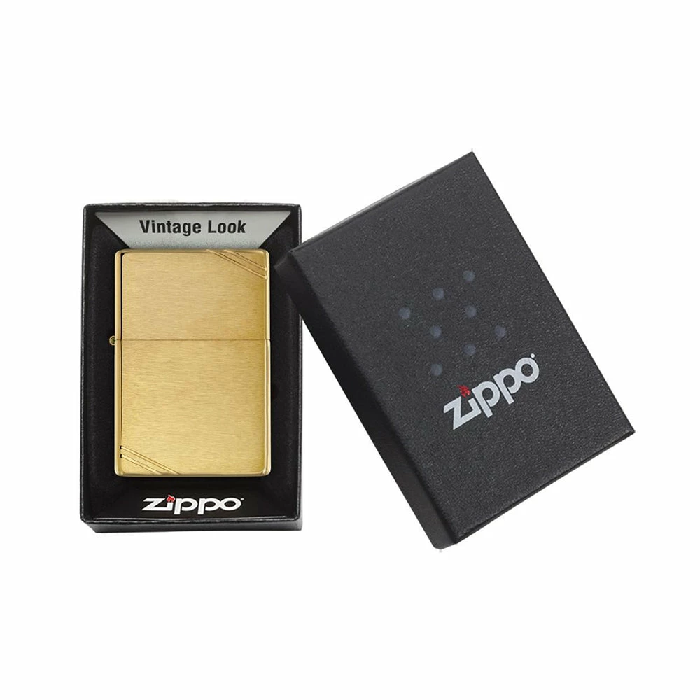 Zippo 240 Brushed Brass Vintage With Slashes 7 Zippo 240 Brushed Brass Vintage With Slashes
